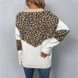 Maglione Donna Elegante a Fantasia Leopardata – Scollo a V e Maglia Morbida