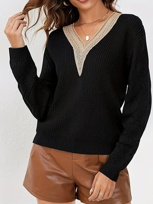 Maglione Donna Elegante con Scollo a V in Pizzo e Maniche Traforate – Elena