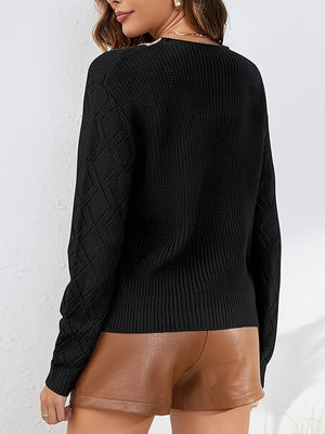 Maglione Donna Elegante con Scollo a V in Pizzo e Maniche Traforate – Elena