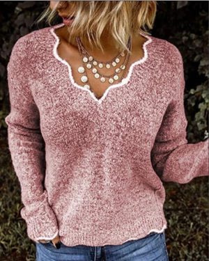 Maglione Donna Morbido con Scollo Ondulato a V – Aurora