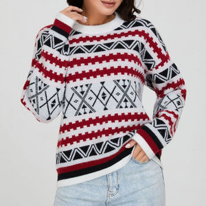 Maglione Donna Oversize con Motivo Jacquard Etnico – Stile Grafico e Comfort – Nadia