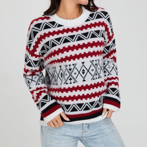 Maglione Donna Oversize con Motivo Jacquard Etnico – Stile Grafico e Comfort – Nadia
