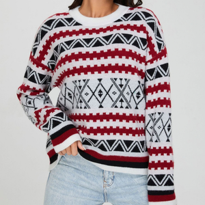 Maglione Donna Oversize con Motivo Jacquard Etnico – Stile Grafico e Comfort – Nadia