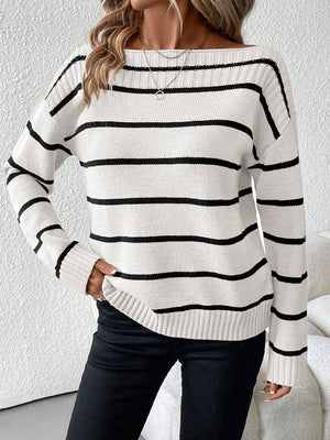 Maglione Donna a Righe – Eleganza Casual con Scollo a Barca Ludovica