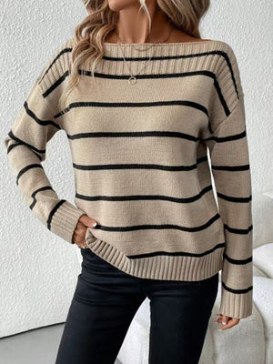 Maglione Donna a Righe – Eleganza Casual con Scollo a Barca Ludovica