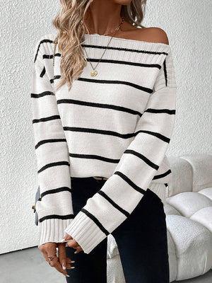 Maglione Donna a Righe – Eleganza Casual con Scollo a Barca Ludovica