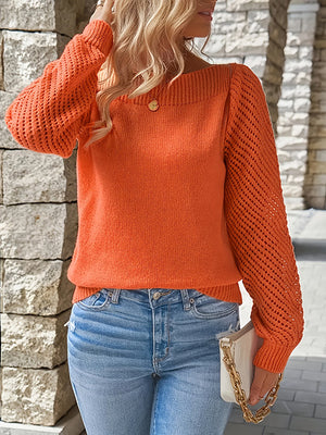 Maglione Donna con Scollo Quadrato e Maniche Traforate – Eleganza Femminile – Carlotta