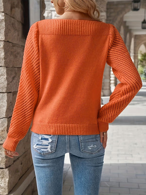 Maglione Donna con Scollo Quadrato e Maniche Traforate – Eleganza Femminile – Carlotta