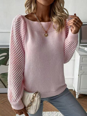 Maglione Donna con Scollo Quadrato e Maniche Traforate – Eleganza Femminile – Carlotta