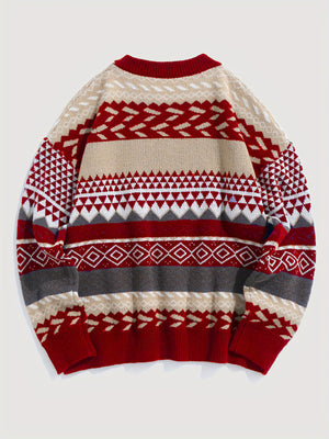 Maglione Natalizio Donna Oversize con Motivo Jacquard Geometrico – Stile delle Feste – Greta