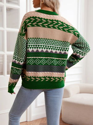 Maglione Natalizio Donna Oversize con Motivo Jacquard Geometrico – Stile delle Feste – Greta