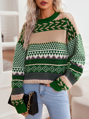 Maglione Natalizio Donna Oversize con Motivo Jacquard Geometrico – Stile delle Feste – Greta