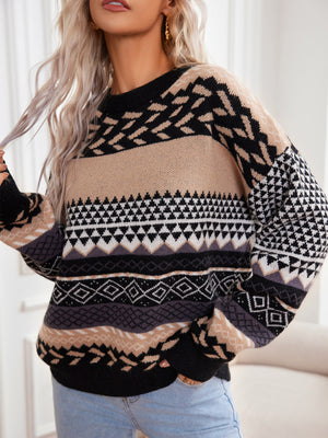 Maglione Natalizio Donna Oversize con Motivo Jacquard Geometrico – Stile delle Feste – Greta