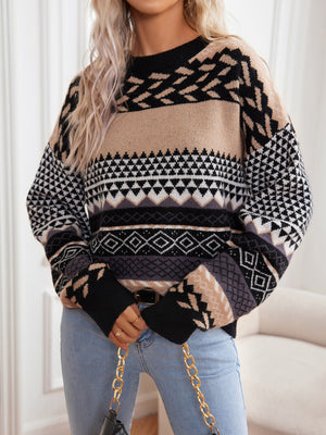 Maglione Natalizio Donna Oversize con Motivo Jacquard Geometrico – Stile delle Feste – Greta