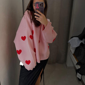 Maglione Oversize Donna a Cuori – Morbido, Caldo e Super Femminile – Cuore