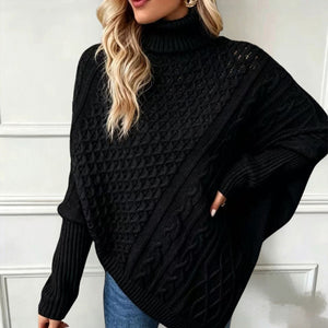 Maglione Poncho Donna a Collo Alto con Lavorazione a Trecce – Eleganza Avvolgente – Beatrice