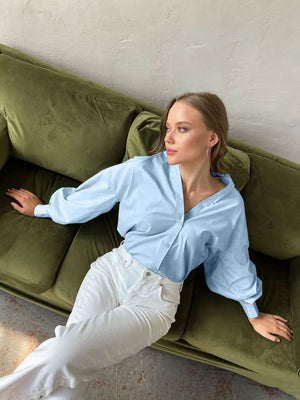 Camicia in Cotone con Maniche a Sbuffo