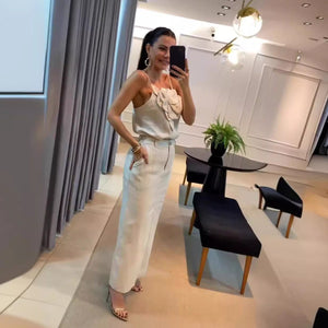 Completo Top Fiore e Gonna Midi con Apertura