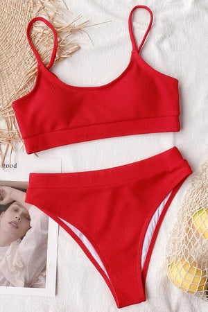 Bikini a Coste con Top a Fascia e Slip Vita Alta