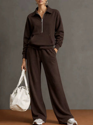 Completo Donna con Felpa con Colletto e Pantaloni a Gamba Larga – Comfort Casual e Stile Moderno – Noemi