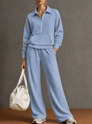 Completo Donna con Felpa con Colletto e Pantaloni a Gamba Larga – Comfort Casual e Stile Moderno – Noemi