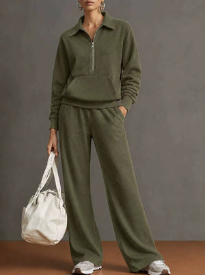 Completo Donna con Felpa con Colletto e Pantaloni a Gamba Larga – Comfort Casual e Stile Moderno – Noemi