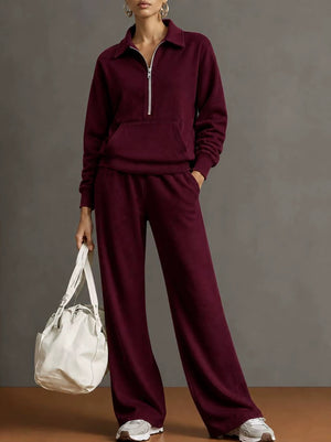 Completo Donna con Felpa con Colletto e Pantaloni a Gamba Larga – Comfort Casual e Stile Moderno – Noemi