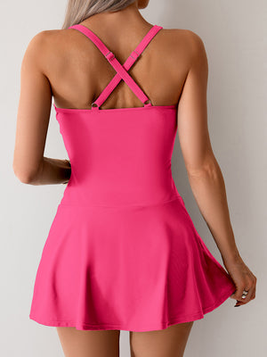 Tankini Due Pezzi Donna con Gonna – Top Arricciato Contenitivo e Shorts