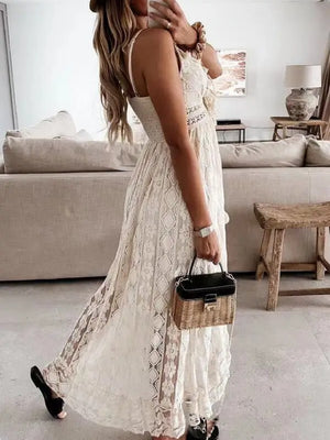 Vestito Estivo Donna Lungo in Pizzo Boho con Lacci