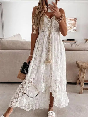 Vestito Estivo Donna Lungo in Pizzo Boho con Lacci