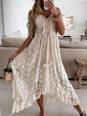 Vestito Estivo Donna Lungo in Pizzo Boho con Lacci