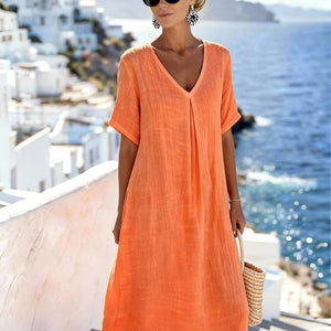 Vestito Lungo Estivo Donna Per Vacanze e Tempo Libero - Fresco e Fluido con Scollo a V - Martina