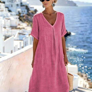 Vestito Lungo Estivo Donna Per Vacanze e Tempo Libero - Fresco e Fluido con Scollo a V - Martina