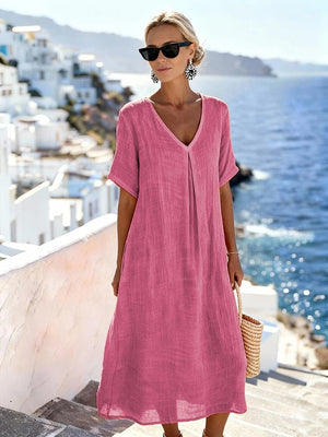 Vestito Lungo Estivo Donna Per Vacanze e Tempo Libero - Fresco e Fluido con Scollo a V - Martina