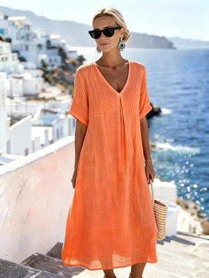 Vestito Lungo Estivo Donna Per Vacanze e Tempo Libero - Fresco e Fluido con Scollo a V - Martina