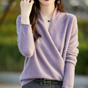 Blusa Donna Elegante in Lana Sofia – Morbida, Calda e con Scollo Incrociato