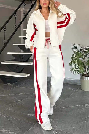 Completo Donna Sportivo con Felpa con Cappuccio e Pantaloni a Gamba Larga – Righe a Contrasto e Comfort – Federica