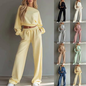 Completo Donna Felpa Crop e Pantaloni a Gamba Larga – Stile Casual e Comfort – Isabella