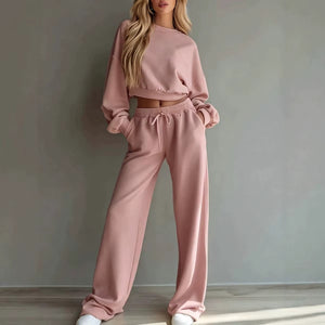 Completo Donna Felpa Crop e Pantaloni a Gamba Larga – Stile Casual e Comfort – Isabella