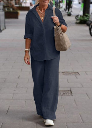 Completo Donna Livia – Camicia e Pantaloni in Cotone e Lino, Fresco e Comodo