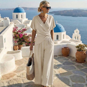 COMPLETO-donna-estivo-elegante--scollo-v-drappeggio-vita
