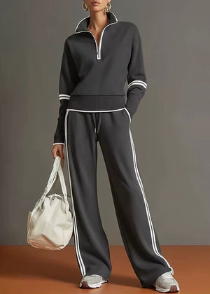 Completo Donna con Maglia Mezza Zip e Pantaloni a Gamba Larga – Dettagli a Contrasto e Comfort – Valeria