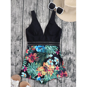 Costume Intero a Shorts con Stampa Tropicale