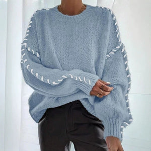 Maglione Donna Oversize con Cuciture a Contrasto sulle Maniche – Stile Artigianale – Rebecca