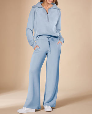 Completo Donna con Felpa Mezza Zip e Pantaloni a Gamba Larga – Comfort Versatile e Stile Casual – Aurora