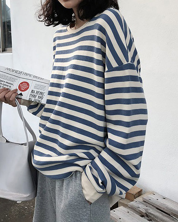 Blusa a Righe Maniche Lunghe - Vintage Oversize