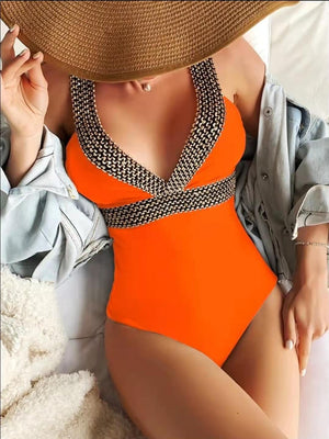 Costume Scollo a V con Dettaglio Dorato