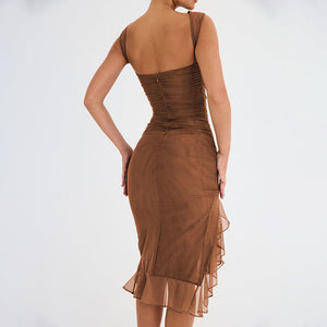 Vestito Corto Asimmetrico con Volant