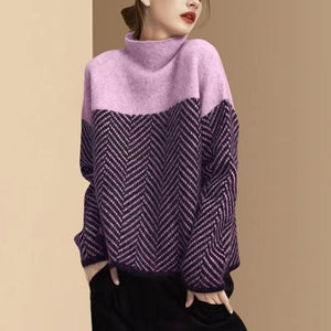 Elena™ | Pullover in Maglia a Collo Alto con Motivo zigzag