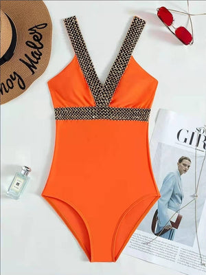 Costume Scollo a V con Dettaglio Dorato